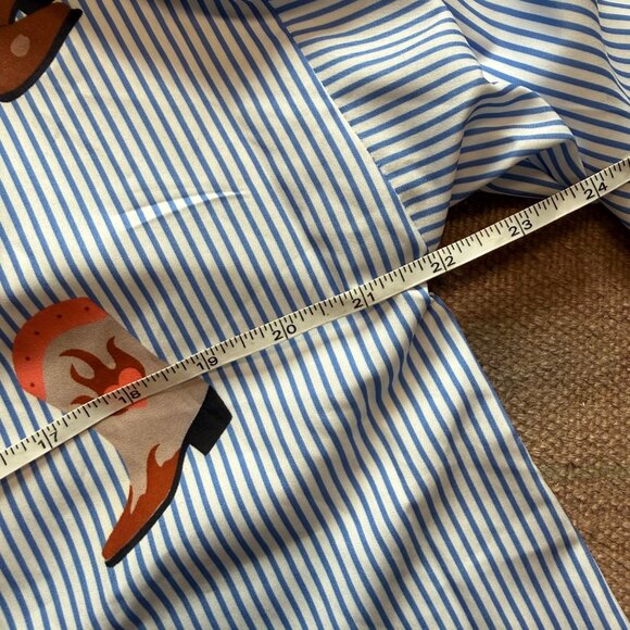 NWT L Women's Blue Striped Top with Cowboy Boots and Yoke - Picture 4 of 5